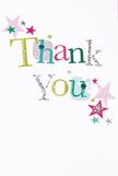 A subtle sense of joy radiates from this thank you card, tailor-made for lifting spirits in the style of Cranham's neighbourly warmth. The phrase 'Thank You' is rendered in playful, multi-hued letters, each one alive with luminous silver, bright yellow, perky greens, and gentle blues. Some characters wear delicate patterns-dotted or stitched with a care that feels distinctively hand-made, reminiscent of Cranham's craft traditions. In orbit around the central words, clusters of stars in vibrant pinks, teals, and sparkling silver offer a touch of festivity, adding a celebratory, heartfelt nuance. The background glows clean and white, highlighting every accent while infusing the card with a sense of airy tranquility-much like the calm you feel on a sunlit morning walk through Cranham's lanes. It's easy to picture this card paired with a fresh bouquet arriving at a friend's home on Moor Lane, the message shimmering gently with appreciation. The light-hearted design is a perfect echo for moments of kindness, making gratitude tangible and sincere-qualities cherished not just at Cranham Flowers, but throughout the local community. The card's charm lies in its ability to deliver warmth and thanks in equal measure, softly brightening any recipient's day.